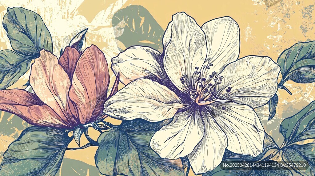 復(fù)古風(fēng)花卉插畫