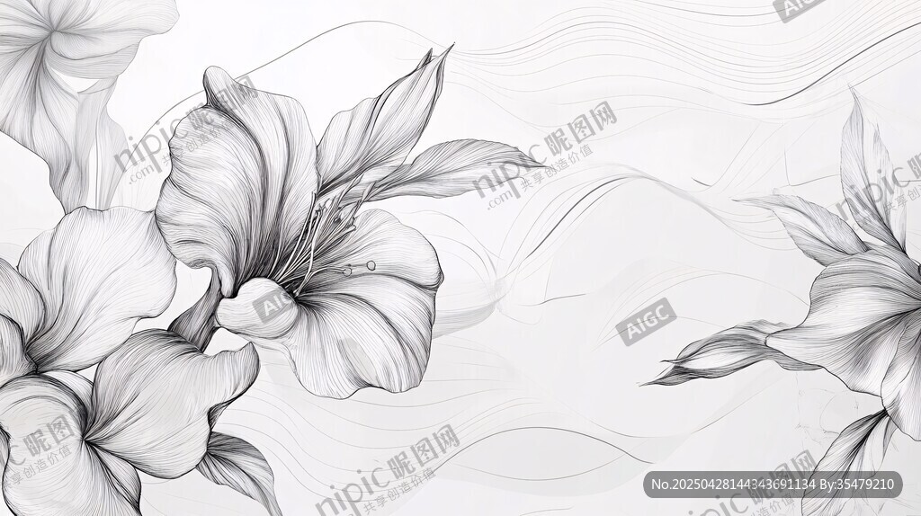 黑白線條繪就的優(yōu)雅花卉