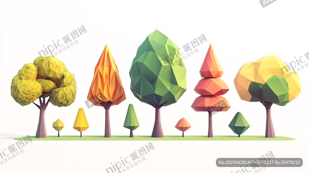 多彩低多邊形風格樹木集合