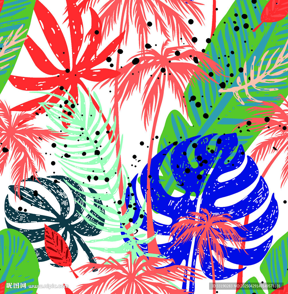 熱帶植物多彩插畫圖案