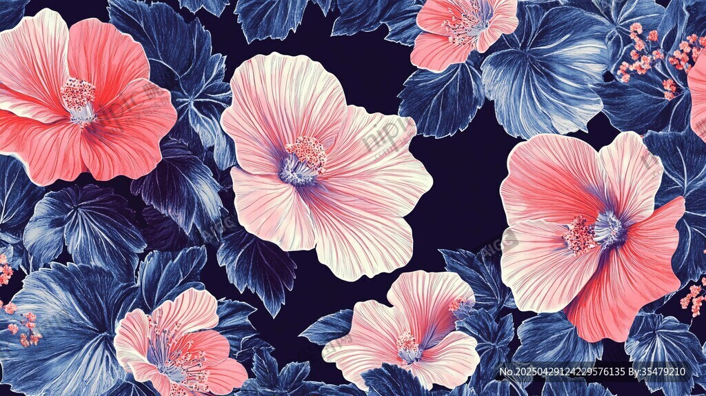 粉色扶桑花的精美圖案