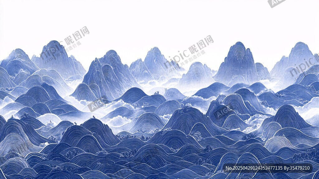 水墨群山云霧間