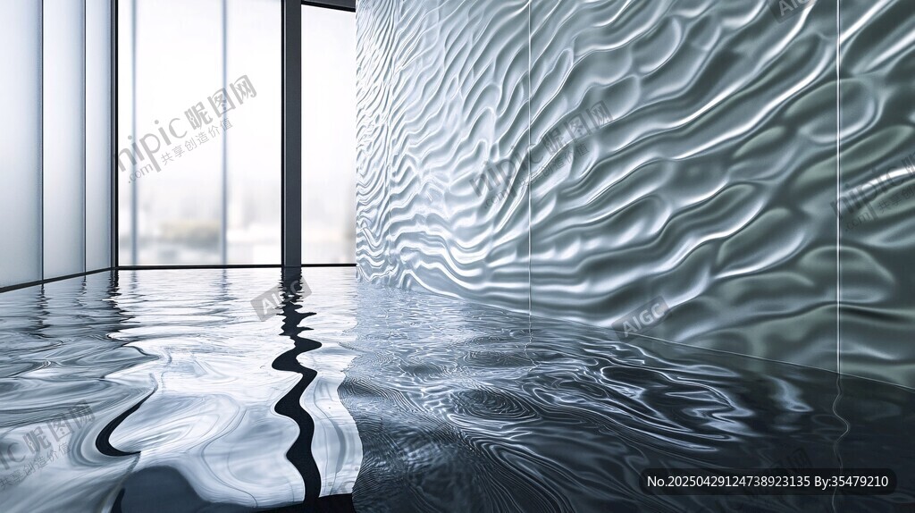 流動波紋墻面與室內水景