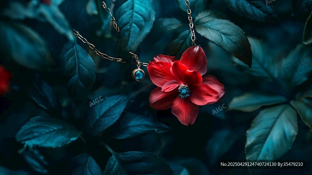 紅花綠葉間的精致項鏈