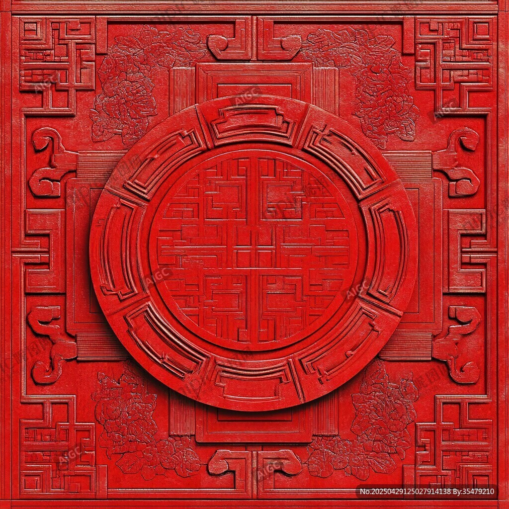 中式紅雕吉祥紋飾圖案