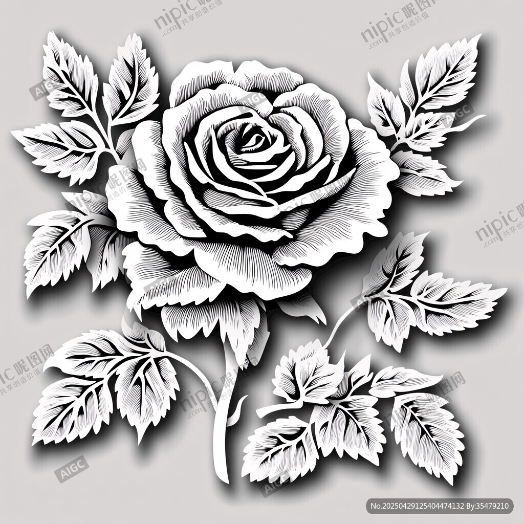 黑白立體剪紙風(fēng)玫瑰花