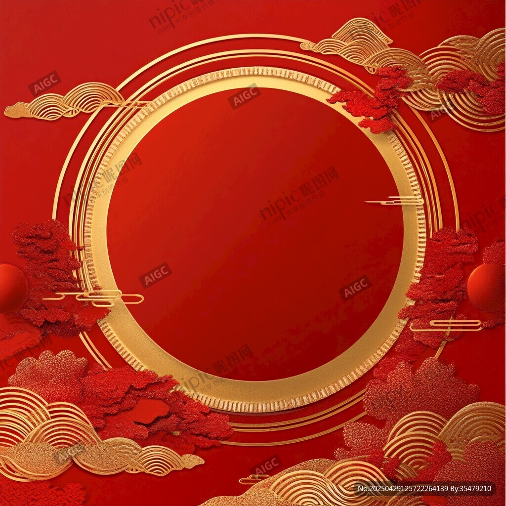 中式紅金風邊框背景圖