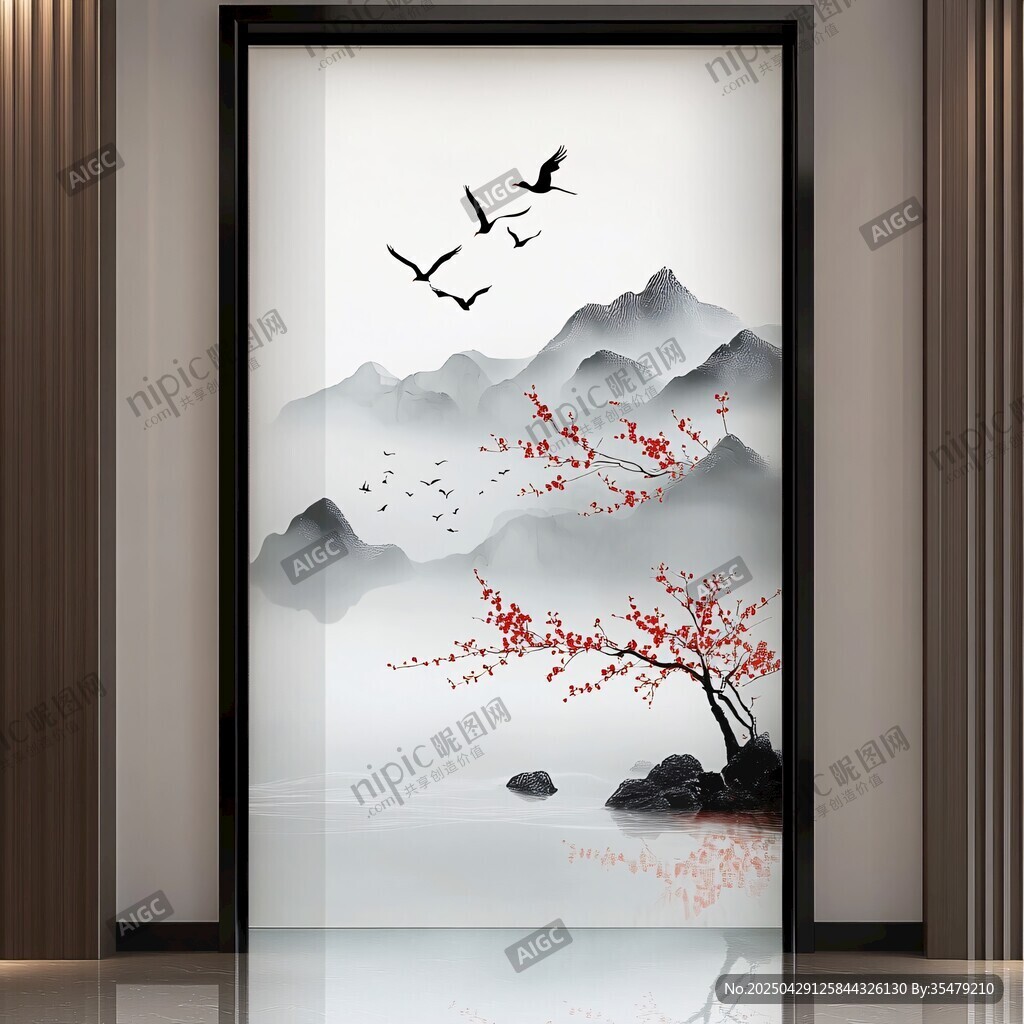 中式山水花鳥玄關裝飾畫