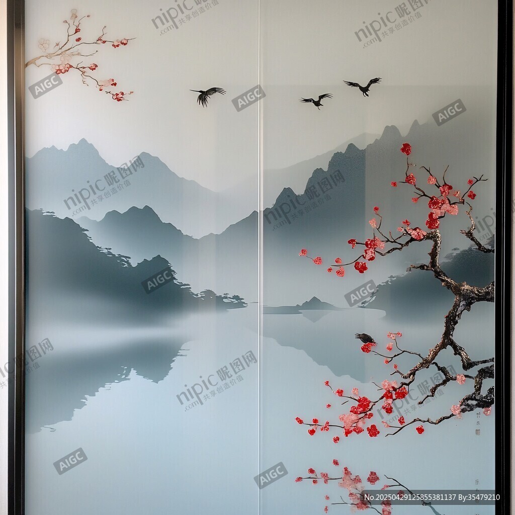 中式山水花鳥屏風畫意境美