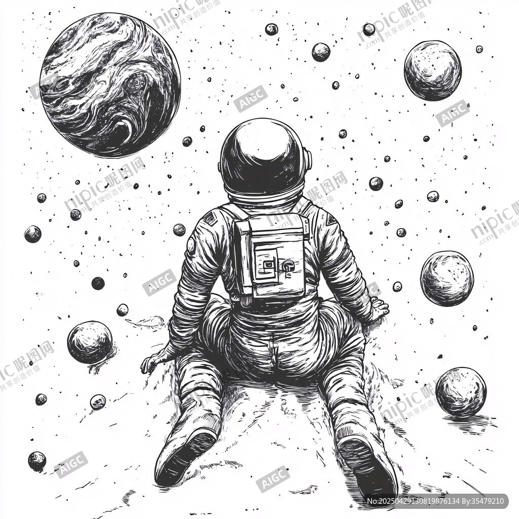 宇航員獨坐凝視浩瀚宇宙