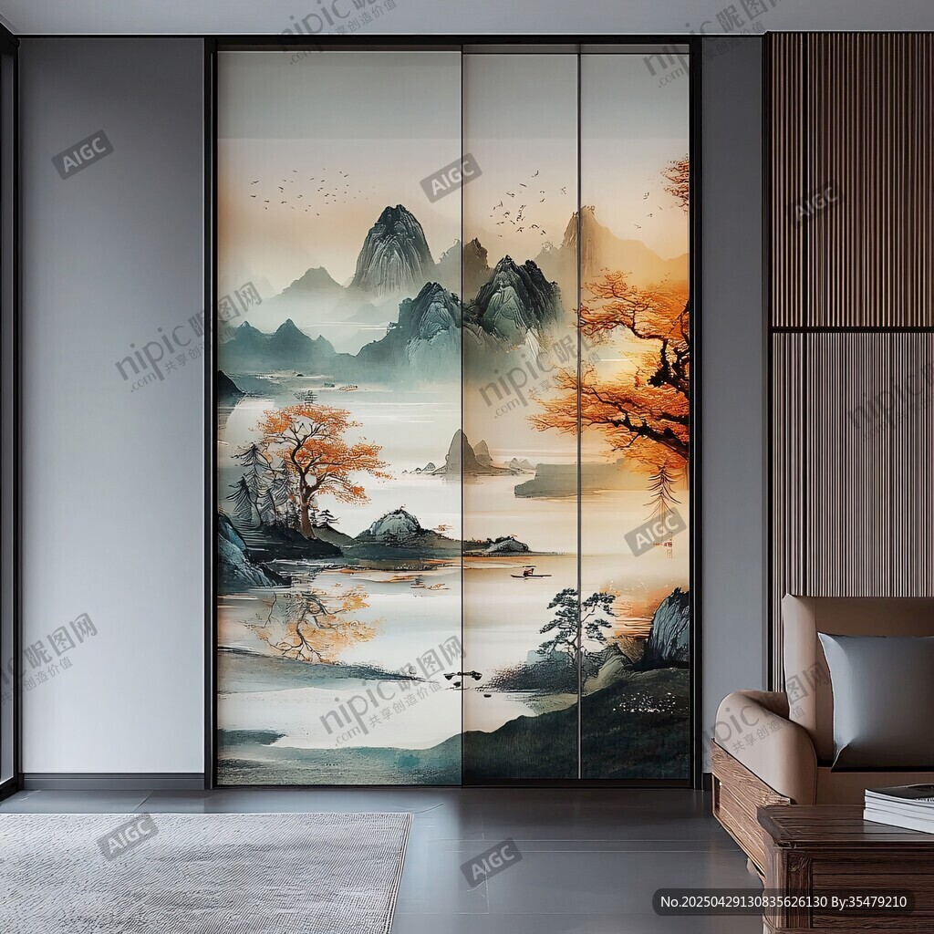 中式山水風(fēng)移門裝飾畫