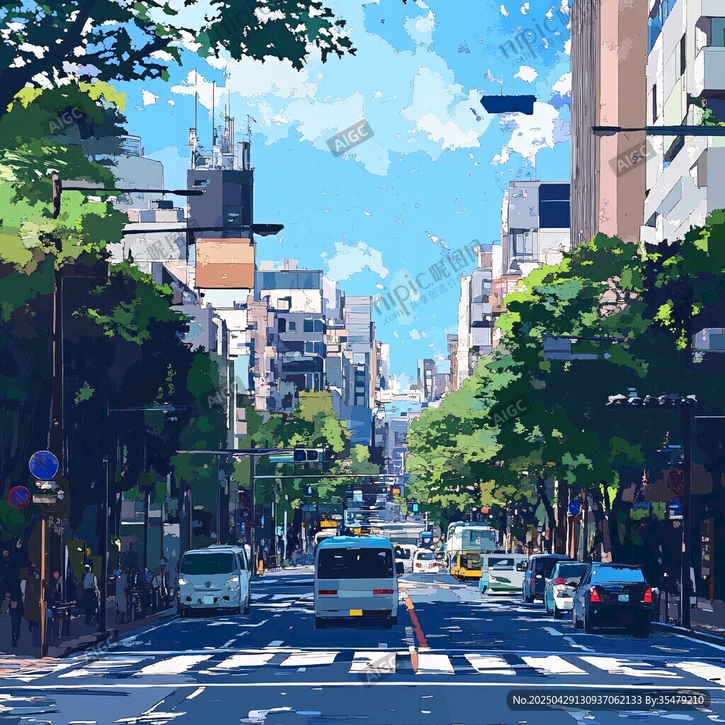 繁華都市街道的清新景象