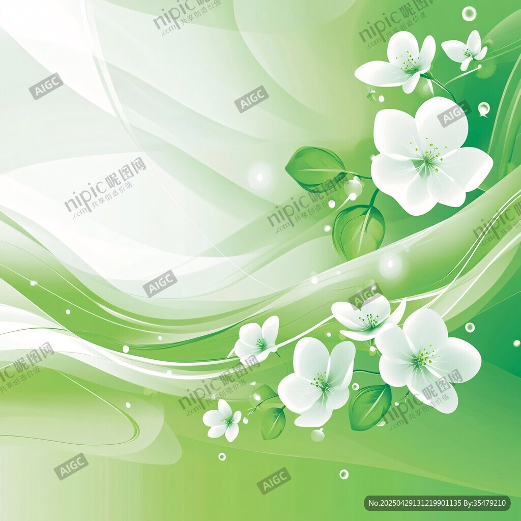 清新綠底白花夢幻背景圖