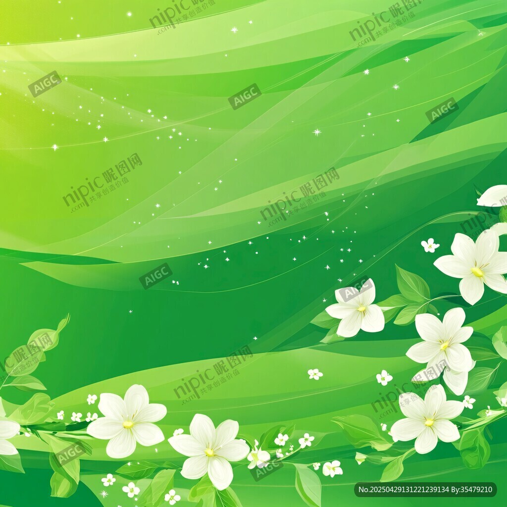 清新綠底白花夢(mèng)幻背景圖