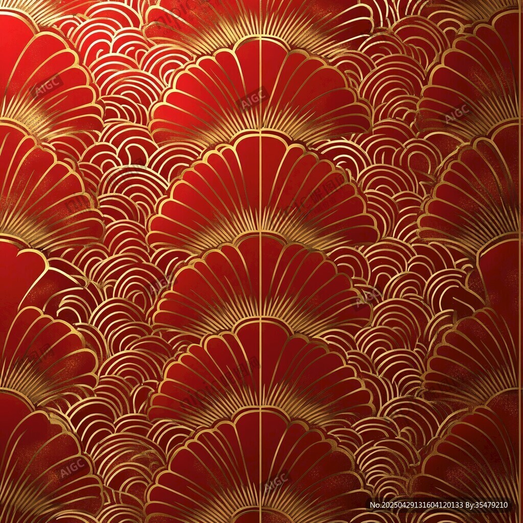 紅色金紋扇形圖案紋理