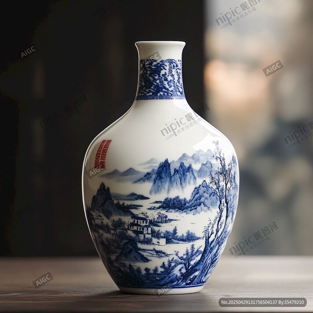 青花瓷瓶 山水入畫韻悠長