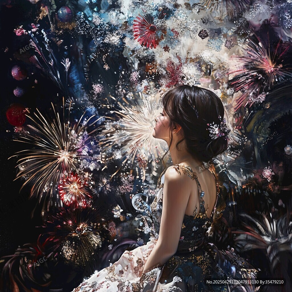 夢(mèng)幻女孩賞絢爛煙花時(shí)刻