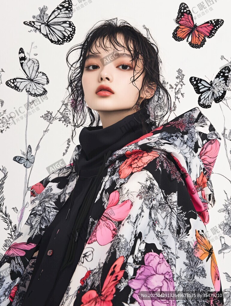蝴蝶環(huán)繞的時(shí)尚個(gè)性女孩