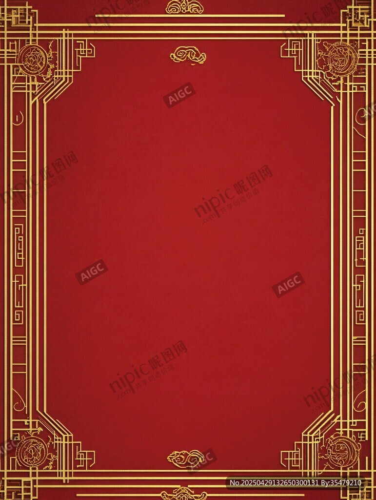 中式紅金邊框背景圖