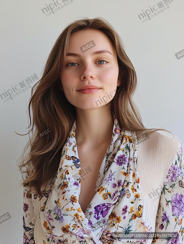 優雅女士身著花卉印花上衣