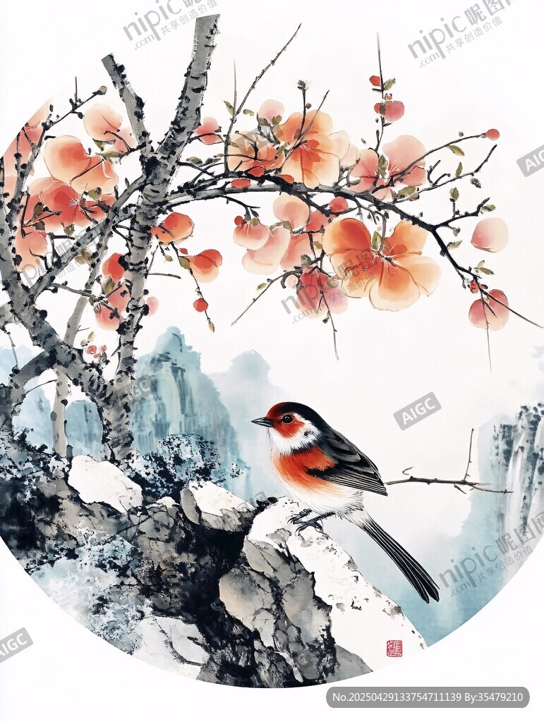 紅梅棲鳥圖