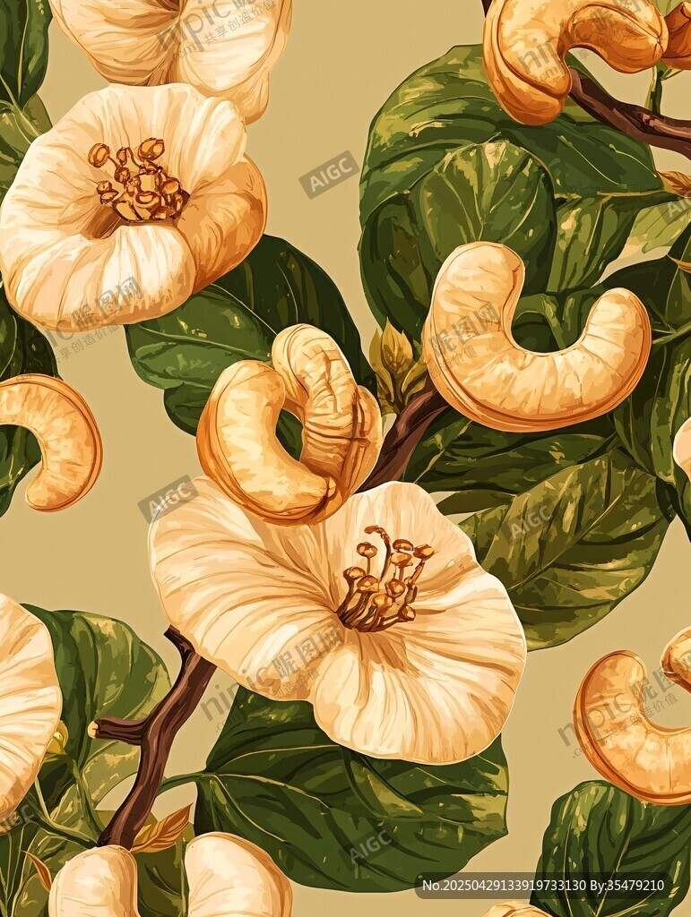 腰果花卉植物無(wú)縫圖案