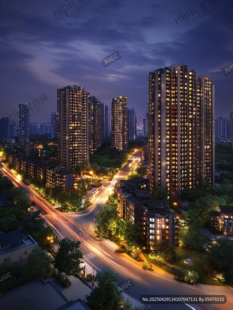 夜幕下的都市璀璨住宅區(qū)