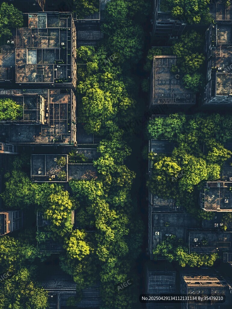 屋頂綠植覆蓋的城市景觀