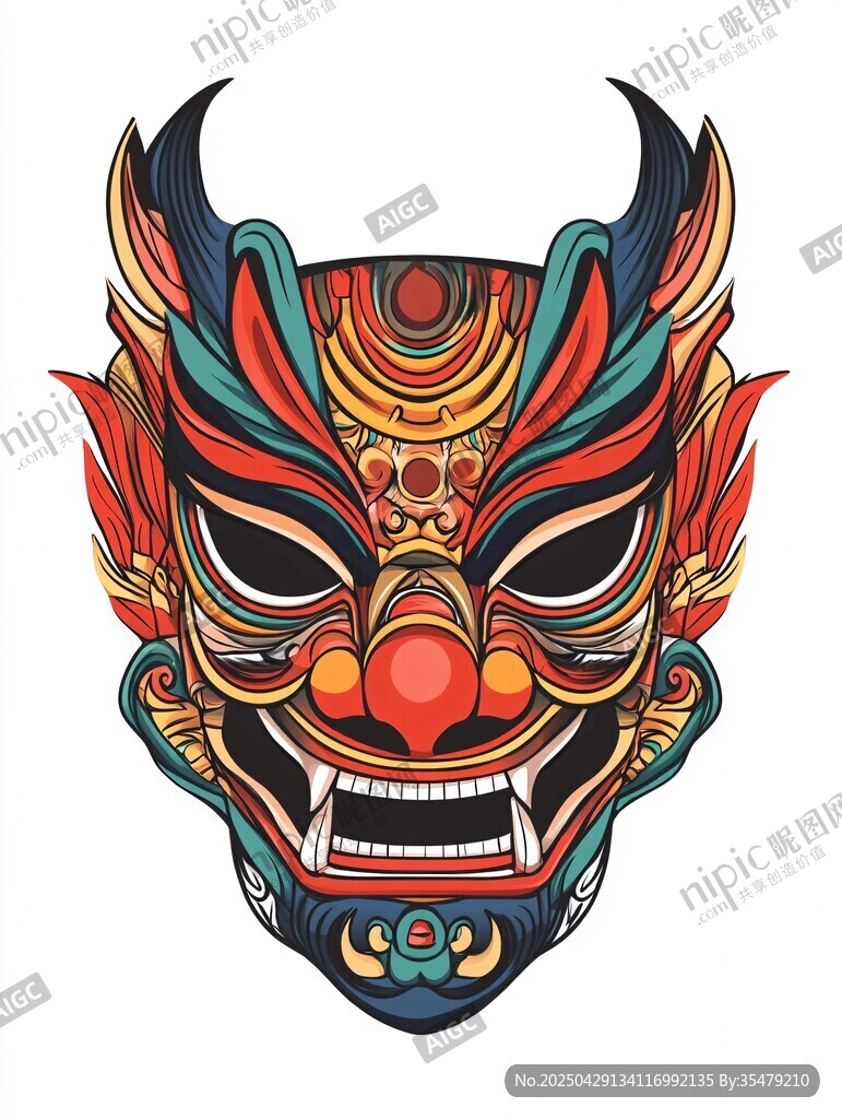 中式傳統(tǒng)神獸面具插畫