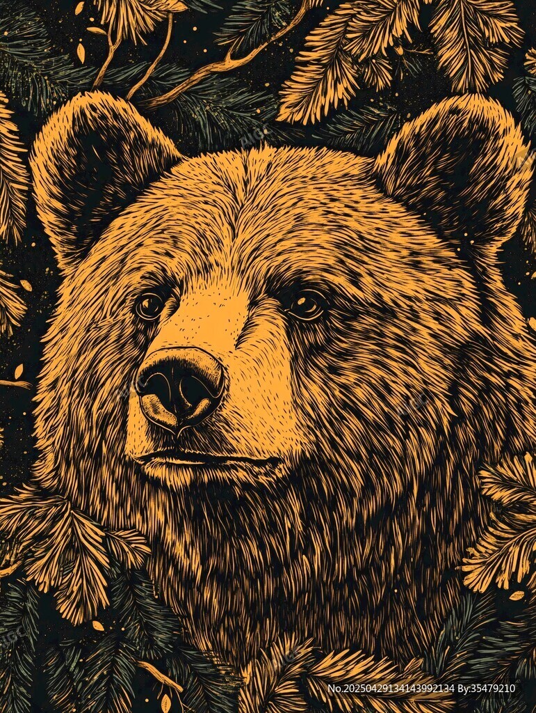 森林中的棕熊插畫