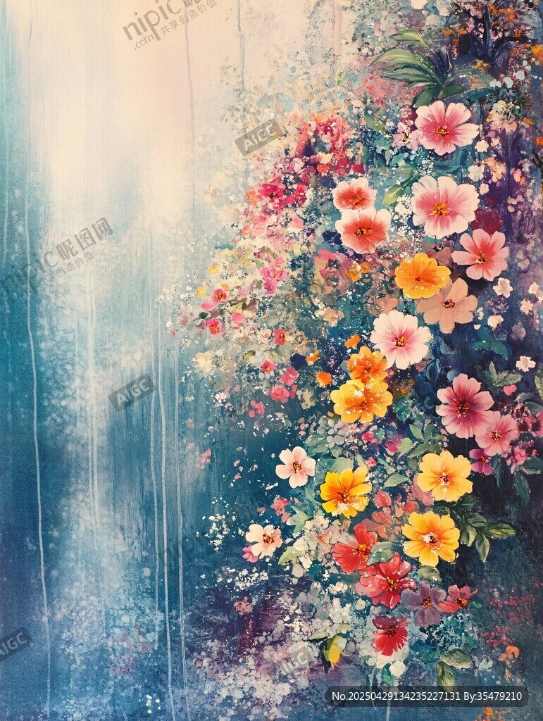 夢幻花卉瀑布美景