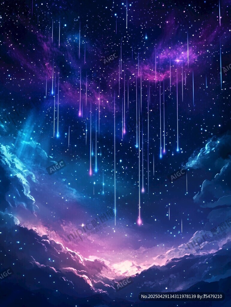 夢(mèng)幻星空流星夜景插畫