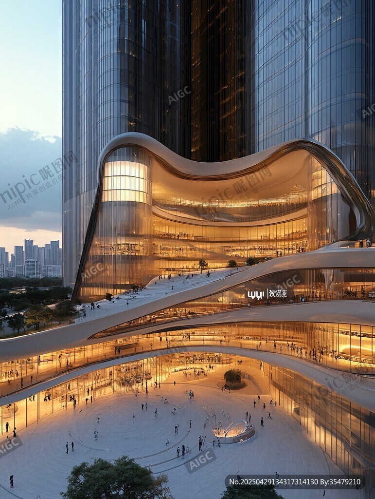 現代夢幻商業(yè)建筑夜景