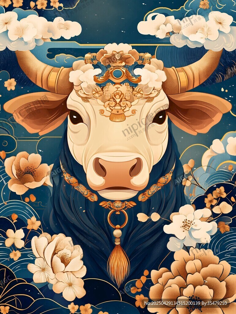 國風(fēng)祥牛 繁花環(huán)繞的瑞獸