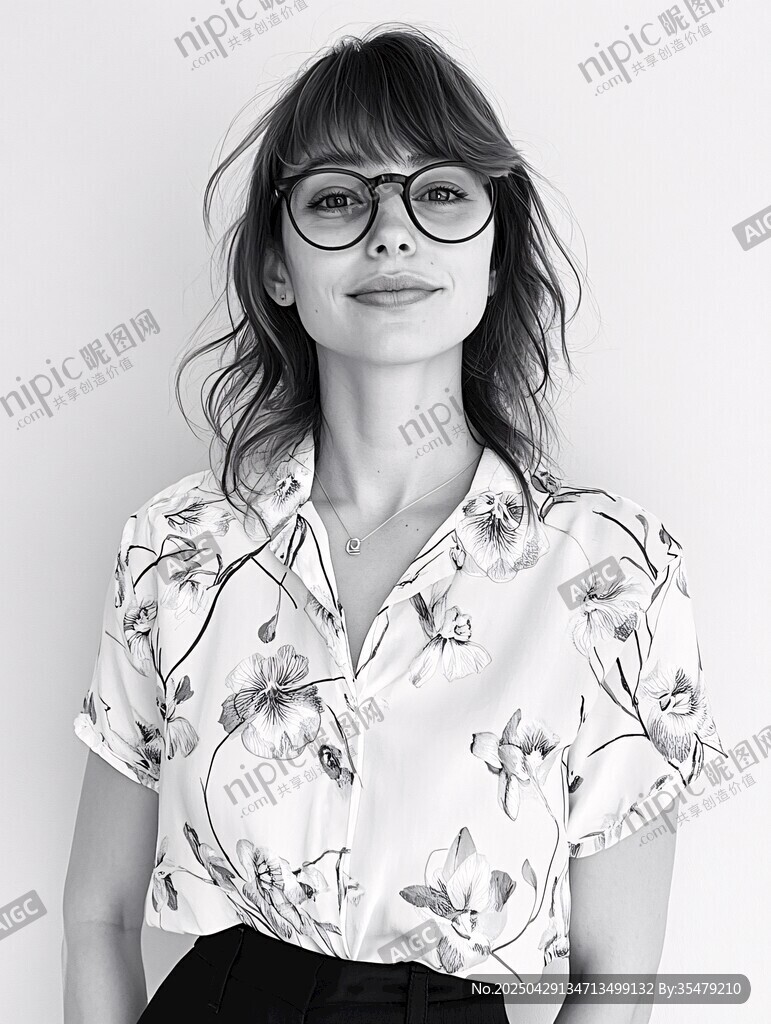 戴眼鏡穿花襯衫的女士