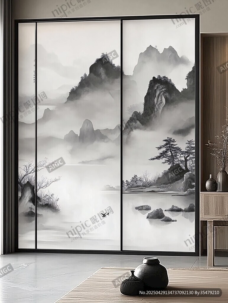 中式山水意境移門裝飾畫