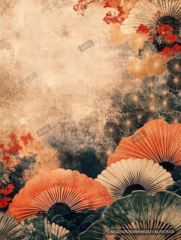 日式折扇花卉復(fù)古風(fēng)背景
