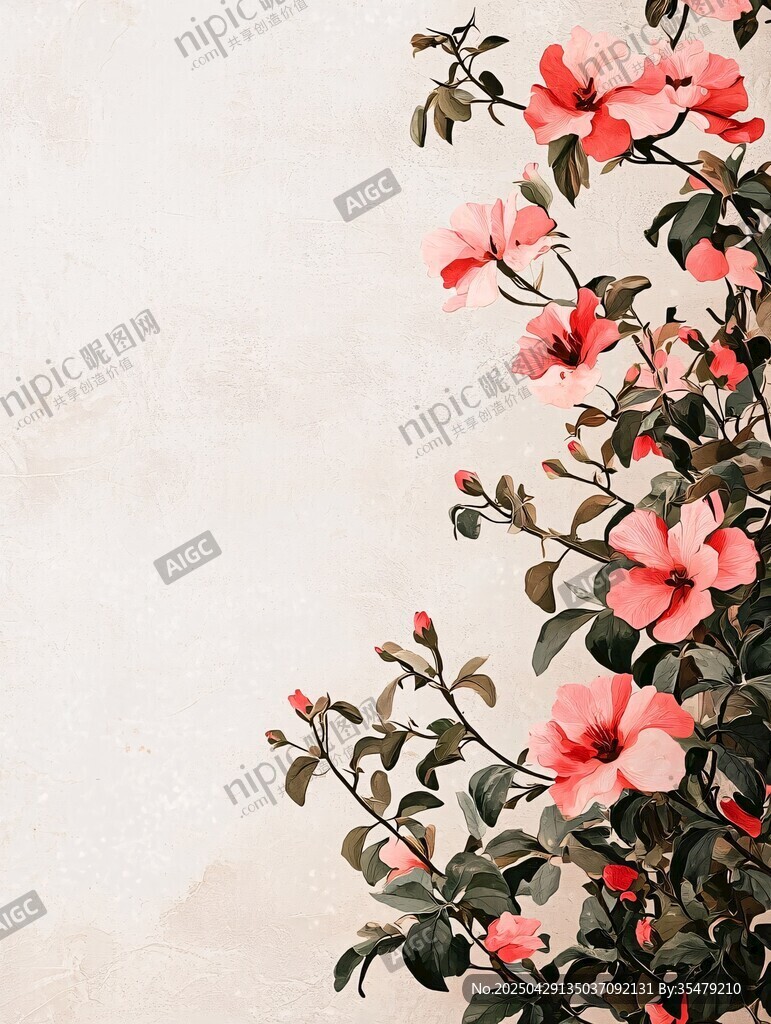 墻邊綻放的嬌艷粉色花朵