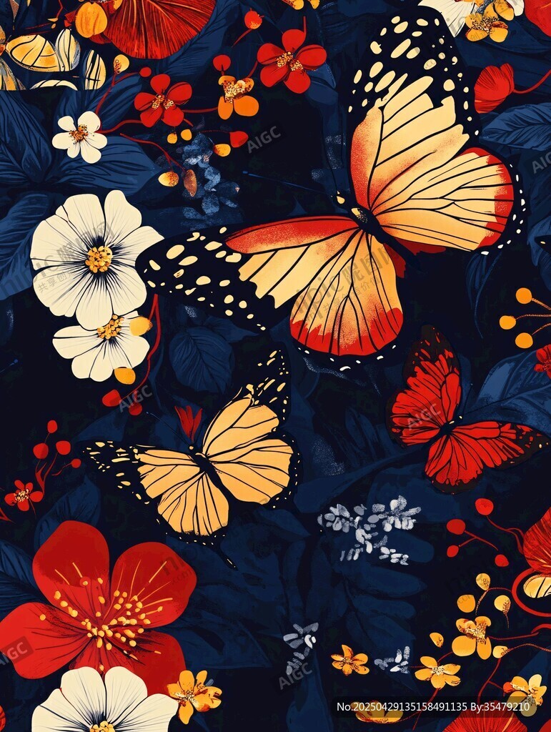 蝴蝶花卉圖案 夢幻自然風(fēng)