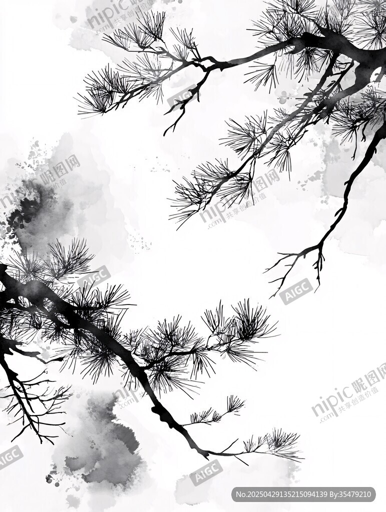 水墨松枝圖