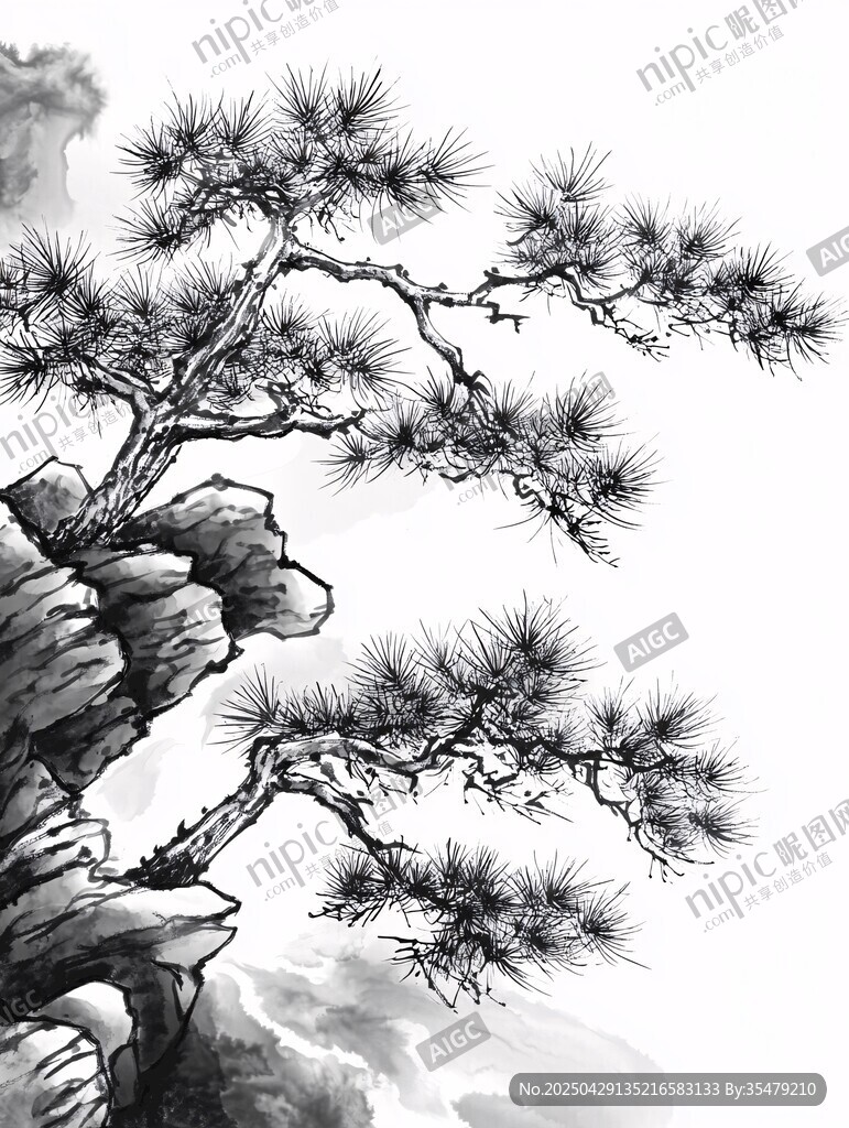 水墨蒼松圖