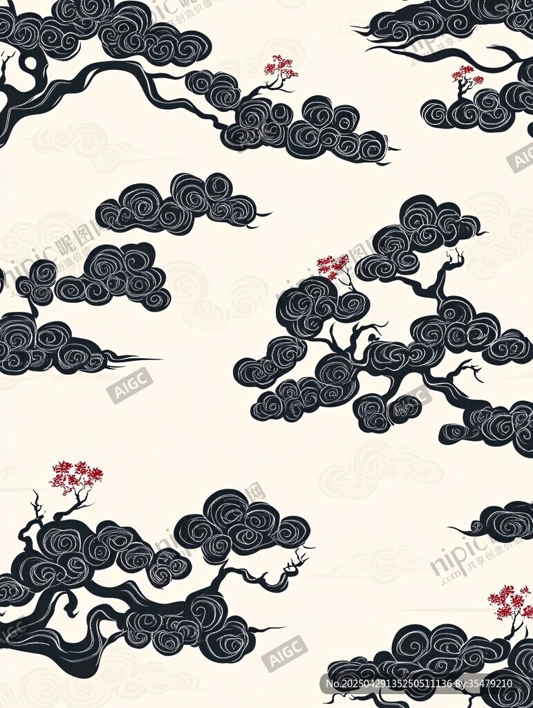 中式云松圖紋理背景圖案