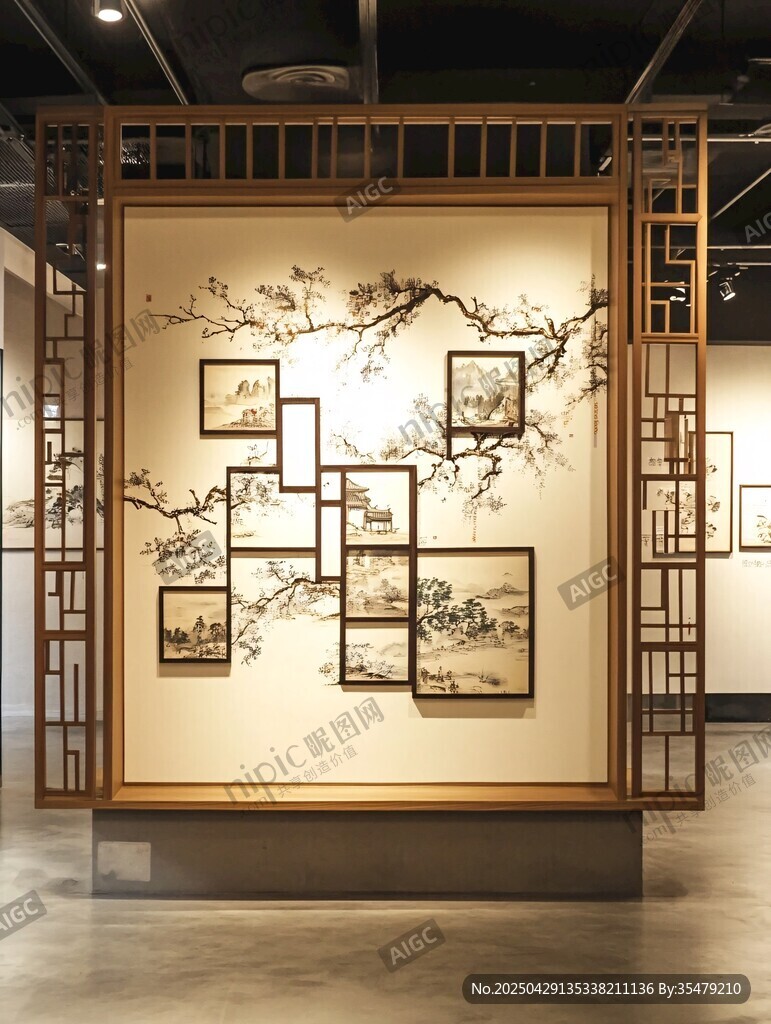 中式屏風上的雅致掛畫