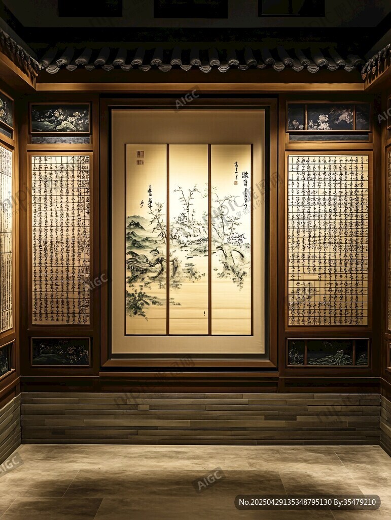 中式典雅室內(nèi)屏風(fēng)裝飾景