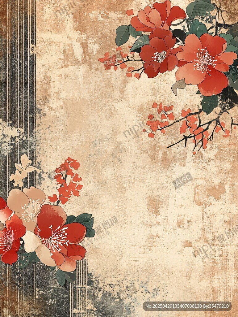 復古風中式花卉裝飾畫