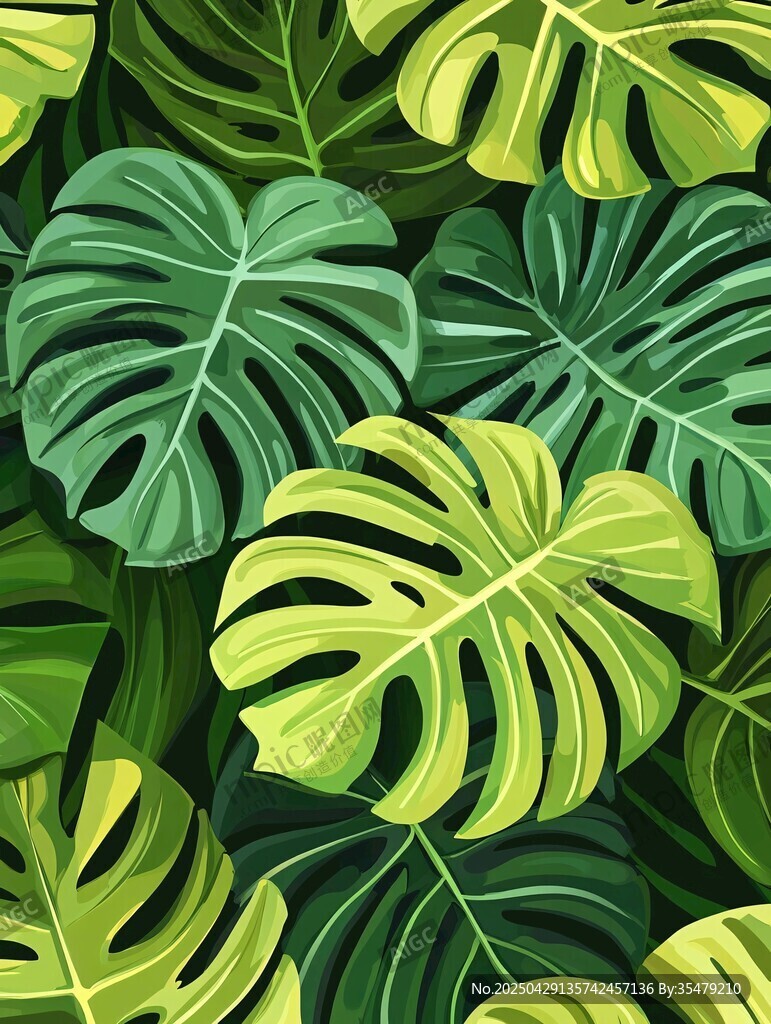 熱帶龜背竹葉圖案背景