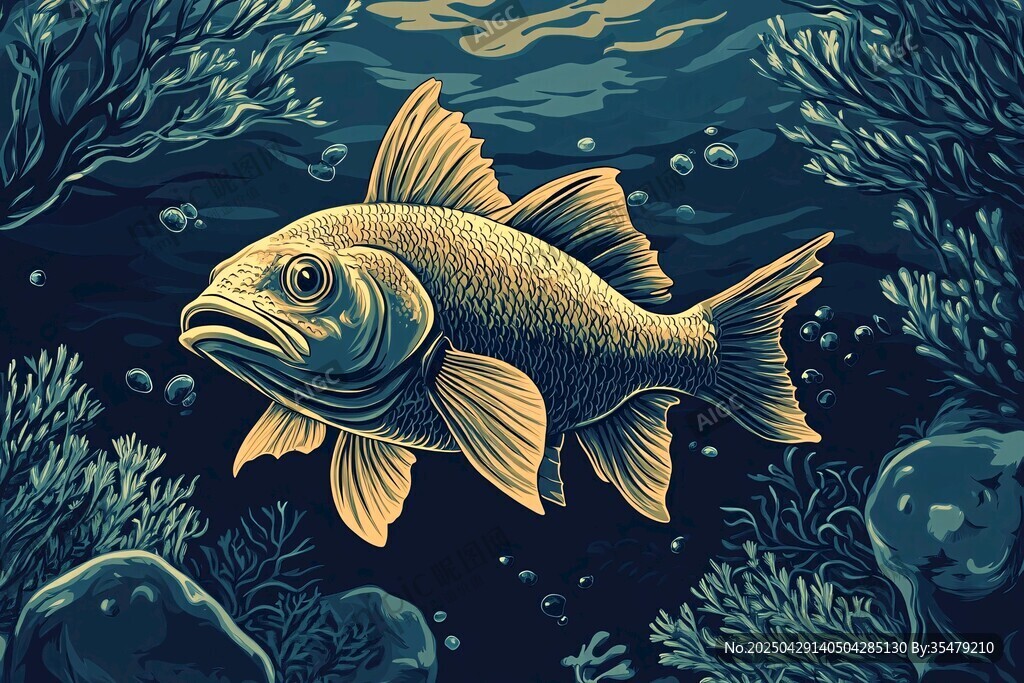 深海中游動的金色大魚