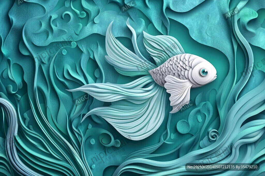 夢(mèng)幻紙藝金魚暢游海藻間