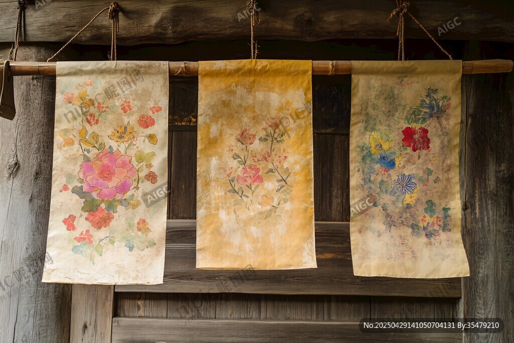 日式花卉印染布掛飾展示