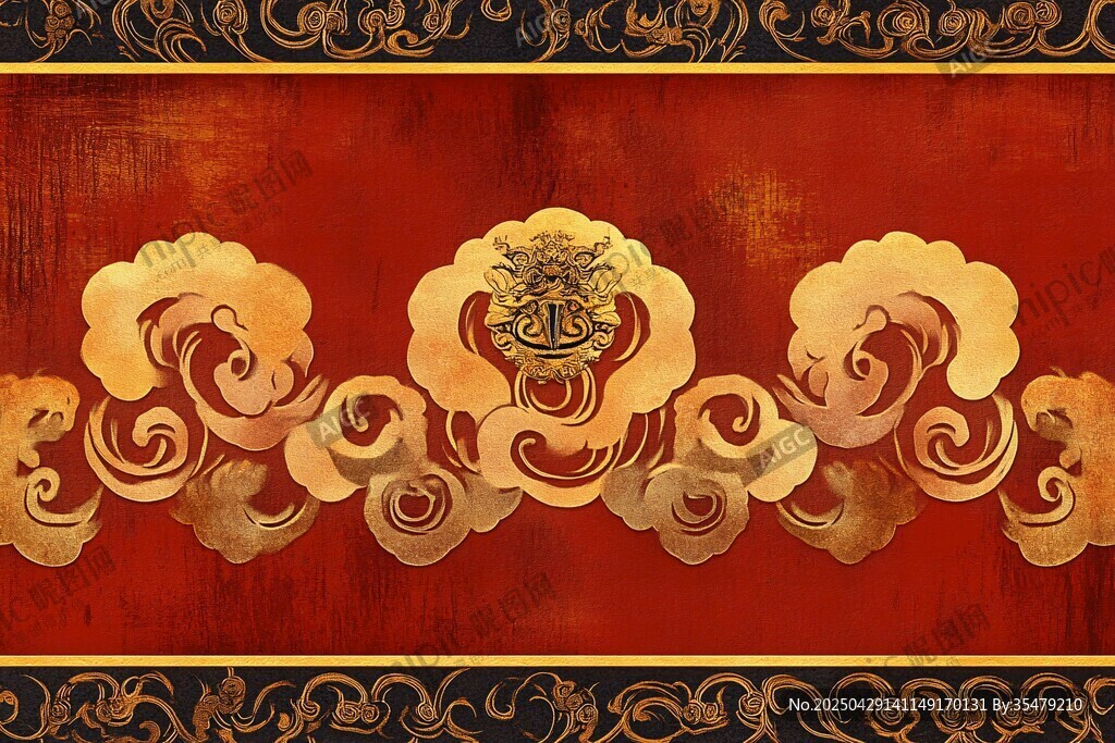 中式古典金紅祥云紋飾